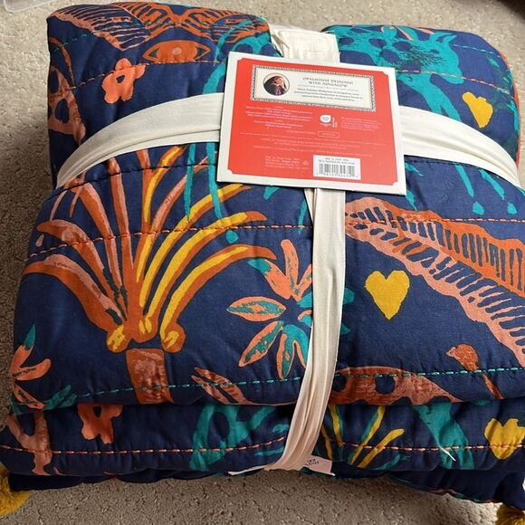 Opalhouse Throw Blanket & Pillow Set Blue Fiesta Jungle Print Tassel - Picture 8 of 8